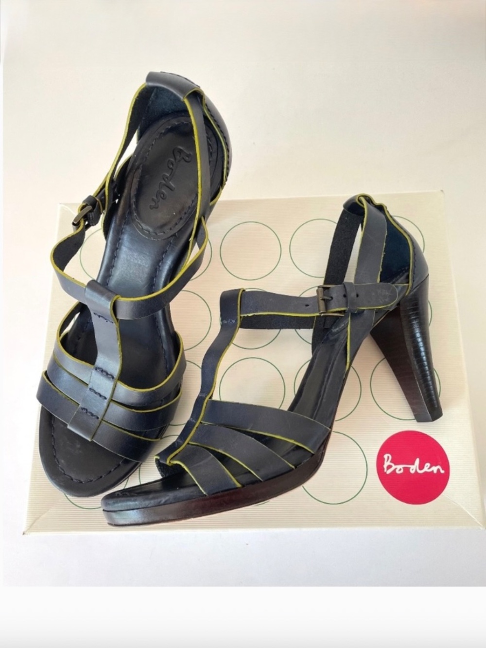 Boden Uptown Heel Navy Blue Leather 40 with Box Sandal